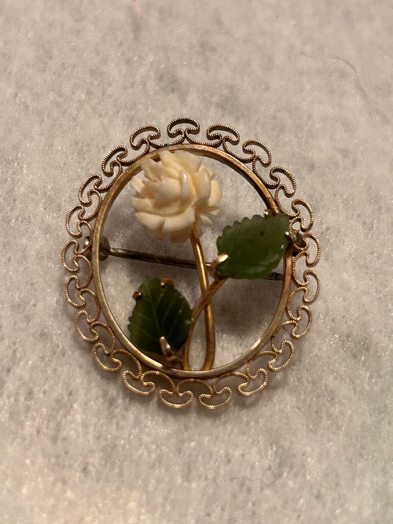 Vintage signed Krementz pin with celluloid rose an