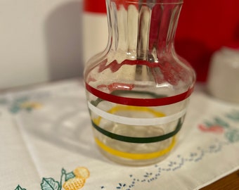 Vintage Federal glass carafe with Fiesta stripes and original lid!