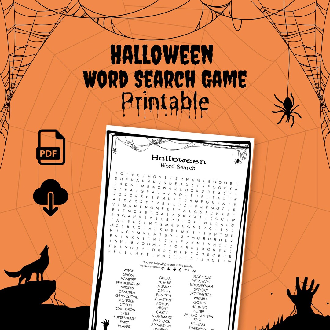 Halloween Word Search Puzzle for Adults / Printable PDF / Fun Spooky ...