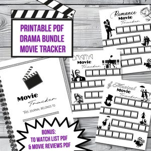 PDF Printable Movie Tracker Journal | Movie lover gift | Drama Movie Tracker Printable Bundle | Film Review Logbook | To Watch List Template