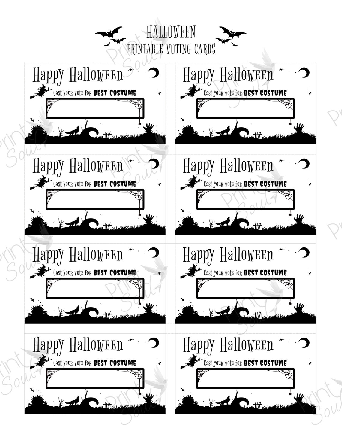 Halloween Costume Voting Printable Cards, Costume Voting Cards ...
