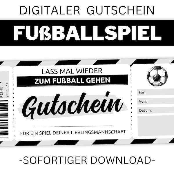 Fußballspiel Gutschein  | Vorlage editierbar | Ausdrucken | Gutscheinvorlage zum Ausdrucken | Geschenkidee | Personalisierbar | Download