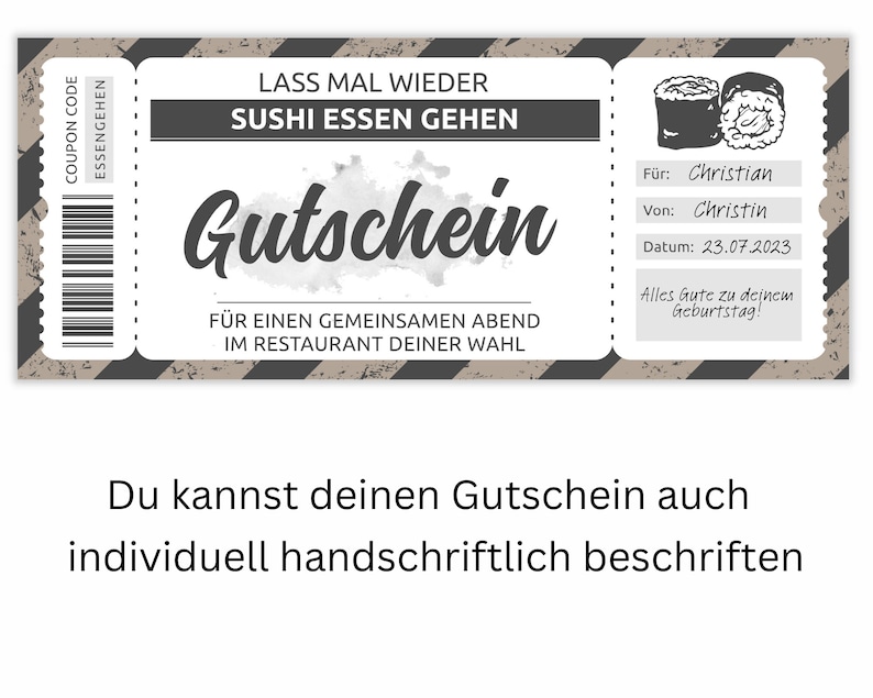 Sushi Essen Gutschein | Vorlage editierbar | Ausdrucken ...
