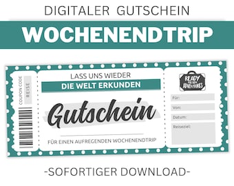 Wochenendtrip Gutschein  | Vorlage editierbar | Gutscheinvorlage zum Ausdrucken | Wochenendausflug Geschenkidee | Personalisierbar |Download