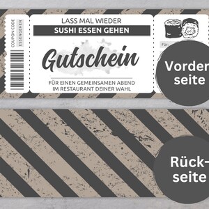 Sushi Essen Gutschein | Vorlage editierbar | Ausdrucken ...