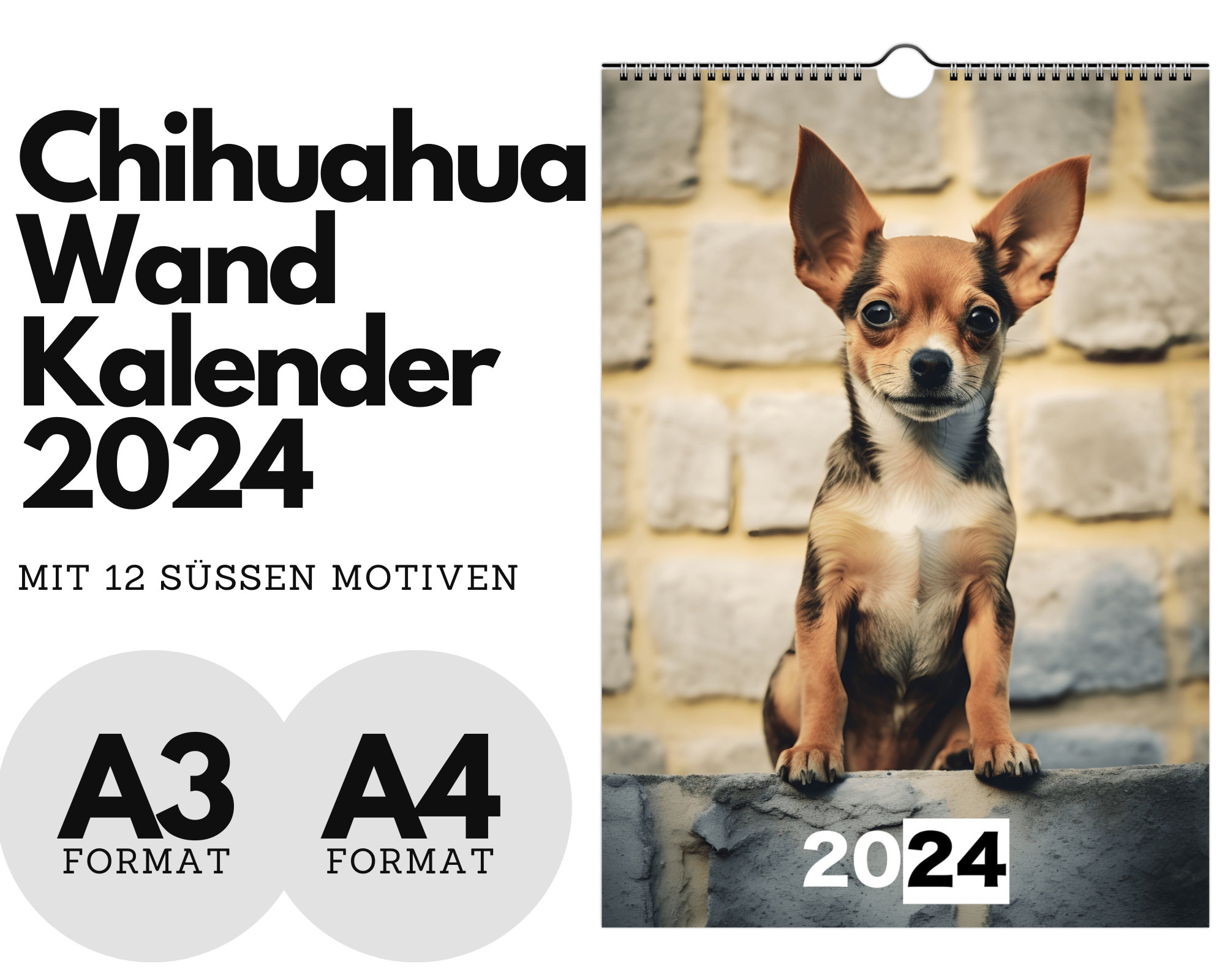 Chihuahua Wall Calendar 2024 / A3 or A4 Format - Etsy