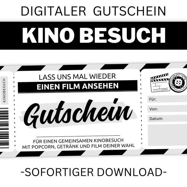 Kino Gutschein  | Vorlage editierbar | Ausdrucken | Gutscheinvorlage zum ausdrucken | Geschenkidee | Personalisierbar | Download