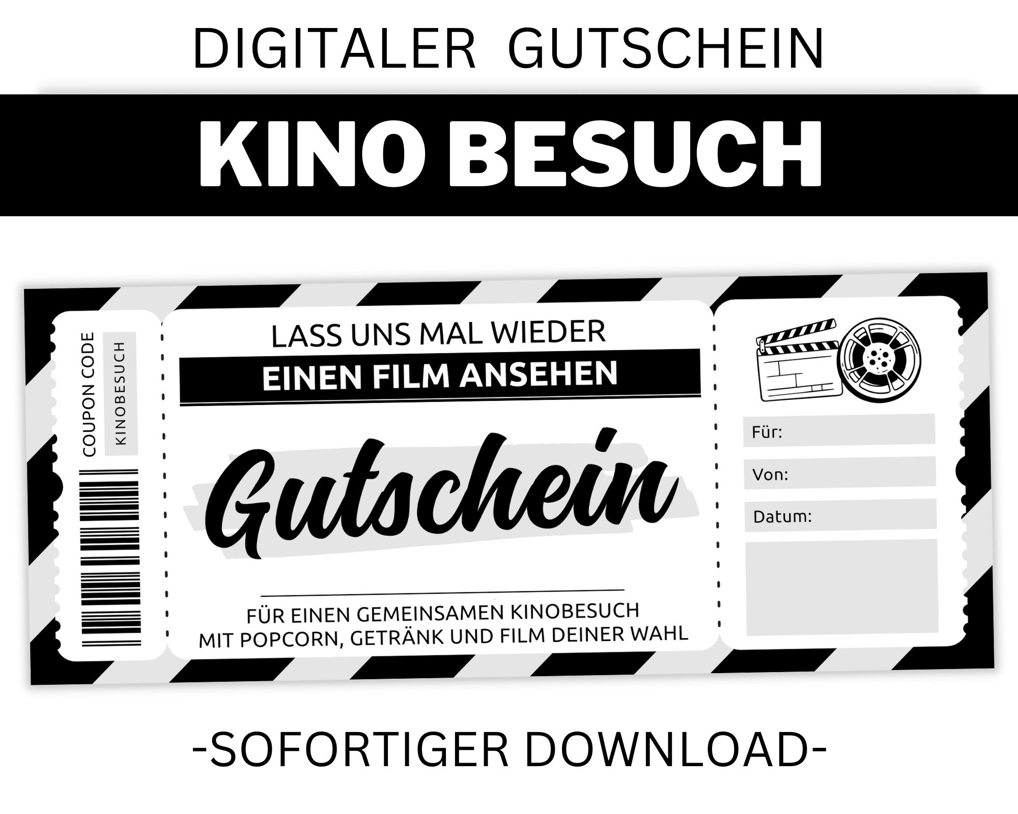 Kino Gutschein Vorlage editierbar Ausdrucken Gutscheinvorlage zum  ausdrucken Geschenkidee Personalisierbar Download