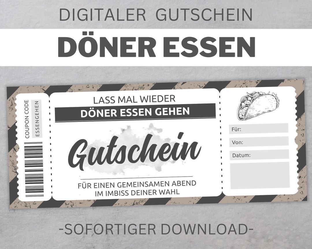 Döner Essen Gutschein Vorlage editierbar Ausdrucken Gutscheinvorlage