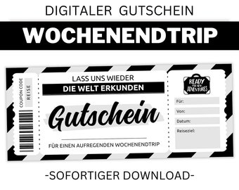 Wochenendtrip Gutschein  | Vorlage editierbar | Gutscheinvorlage zum ausdrucken | Wochenendausflug Geschenkidee | Personalisierbar |Download