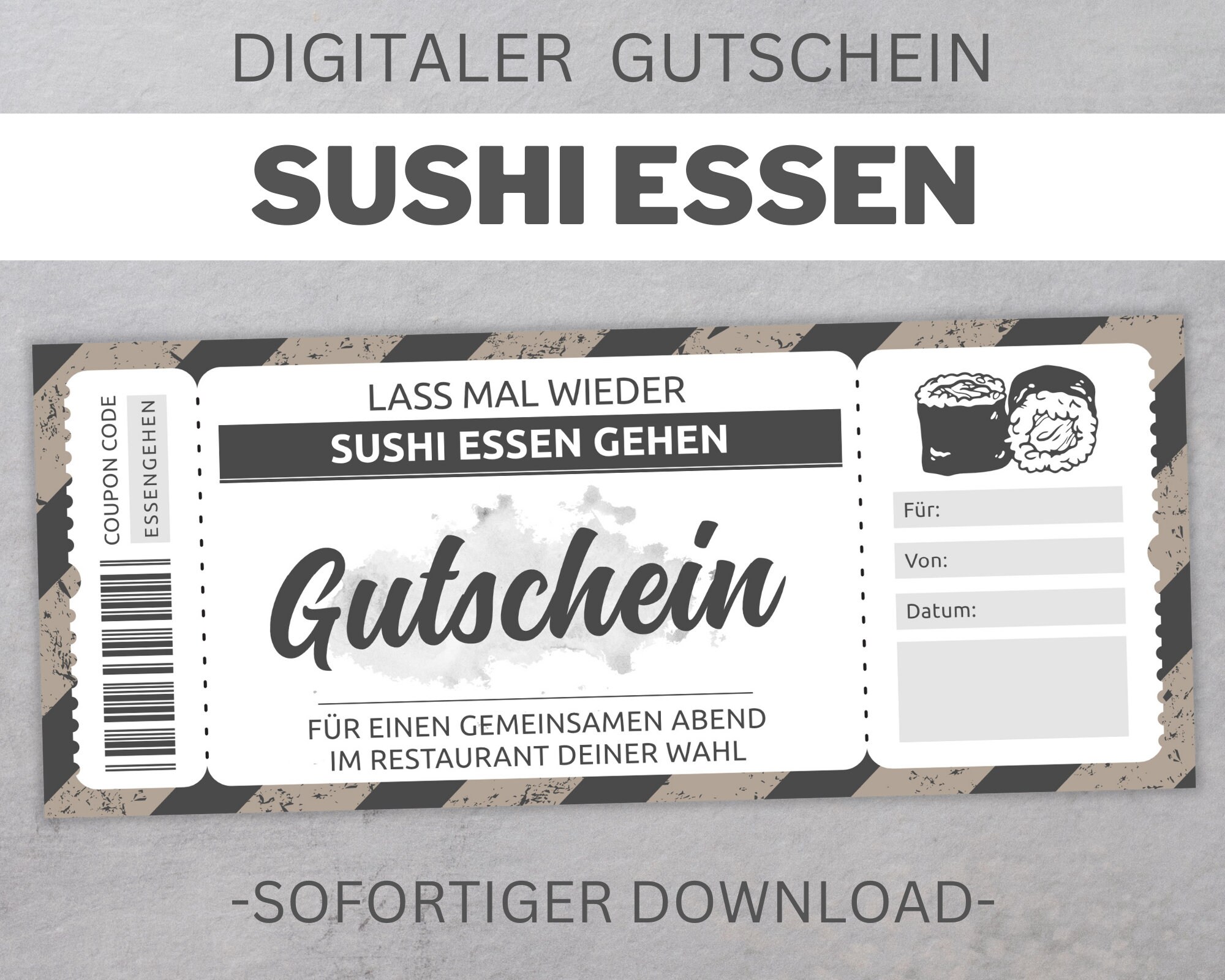 Sushi Essen Gutschein | Vorlage editierbar | Ausdrucken ...