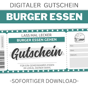 Burger food coupon with retro polka dot pattern | Printable Voucher Template | gift idea | Customizable | Download