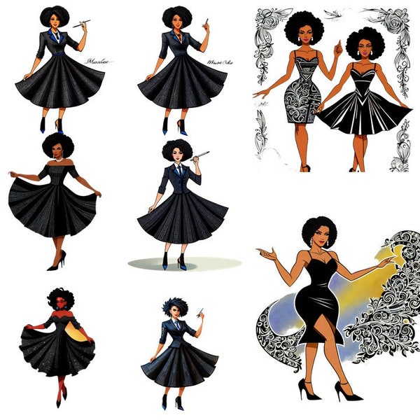 Empowering Elegance: SVG Files of Black Women in Elegant Dresses for Dynamic Whiteboard Animations and PowerPoint Presentations