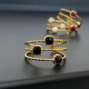 Black Opals - adjustable ring