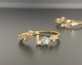 Golden Moonstones - adjustable ring - 925 Silver
