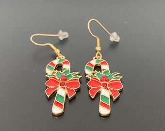 the candy cane earrings • gold hoop earrings • AllTheSmallThings