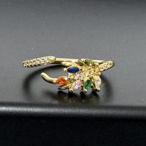 Gemstone Petals - adjustable gold ring