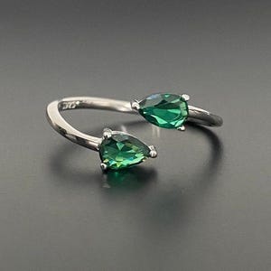 シルバーエメラルド - 調節可能なリング - 925シルバー