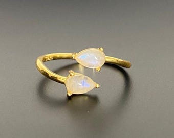 Golden Moonstones - adjustable ring - 925 Silver