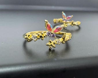 Golden Butterfly - adjustable ring - 925 Silver
