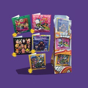 cartões de aniversário cartões de agradecimento seleção meninas superpoderosas wwf quadrinhos Wallace e Gromit Harry Potter