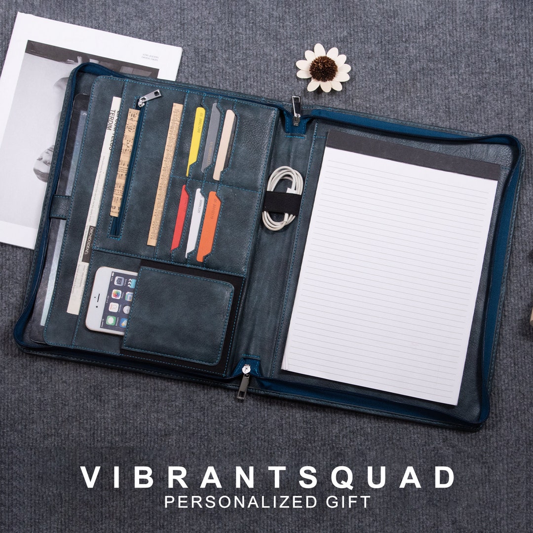 Blue Vintage Leather Portfolio Zippered Leather Portfolio Etsy