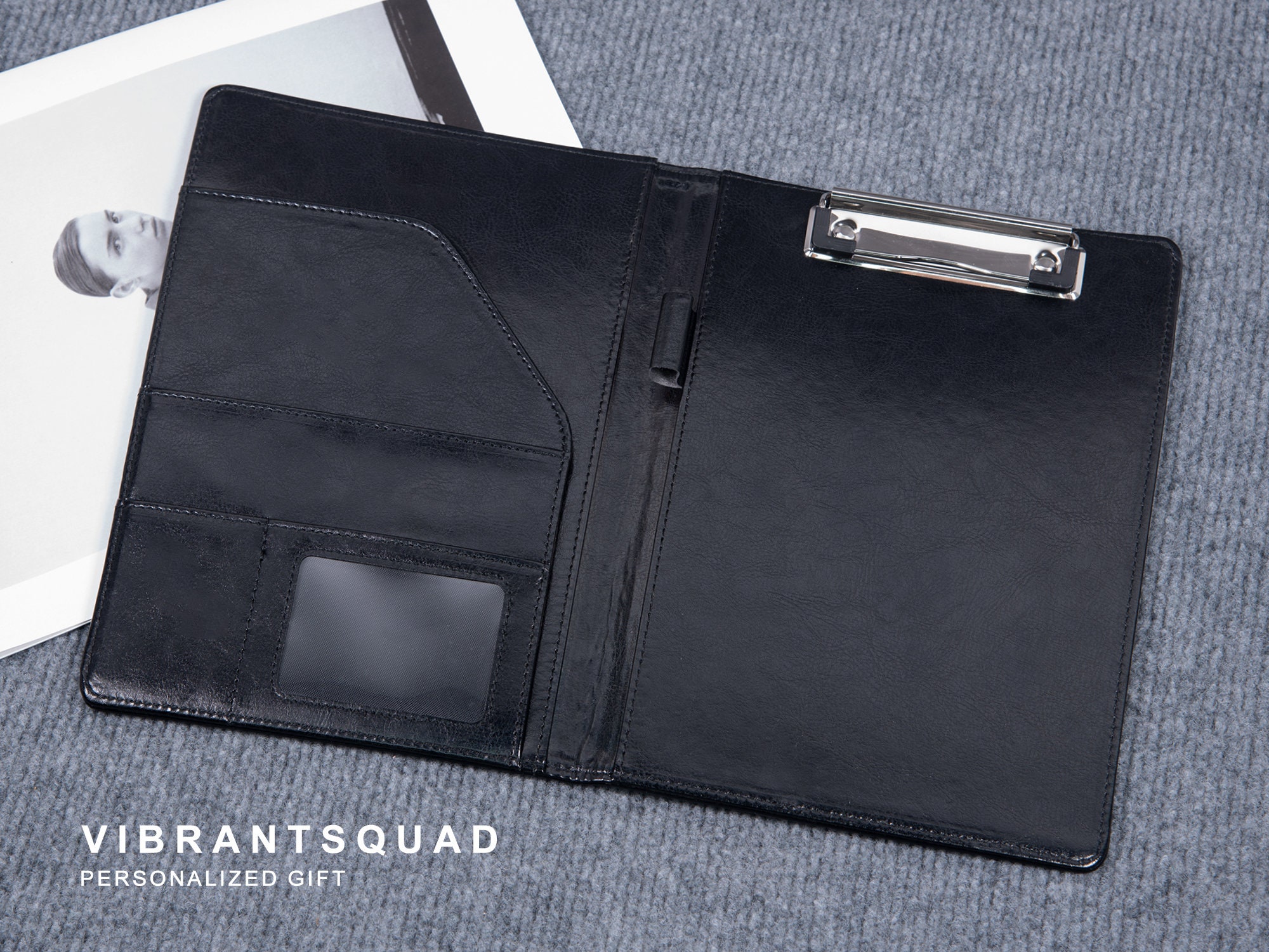 A5 Leather Padfolio Black Leather Padfolio With Clip Custom Etsy