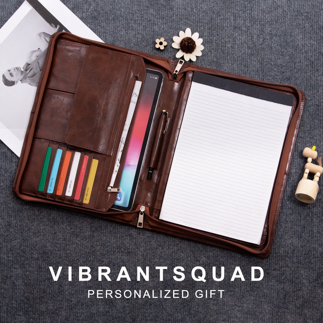 Leather Portfolio With Handle Zippered Portfolio With Etsy