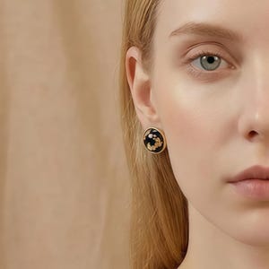 Gold Flake Stud Earrings: Black Resin, 925 Silver, Birthday Gift, Grandma Gift for Mom, Christmas Gift for Her