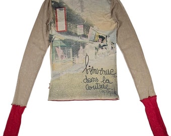 cop.copine シアー トップス カットソー アートプリント フリー Vintage Cop Copine Postal Card Sheer Mesh Top - Etsy