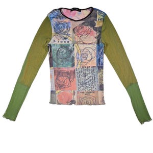 Vintage Cop Copine flowers &quot;rosa&quot; graphic print sheer mesh top