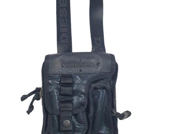DIESEL Vintage Leather & Canvas Bag Khaki Multipocket Utility 