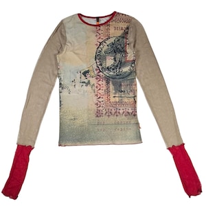 Top de malla transparente con tarjeta postal Vintage Cop Copine