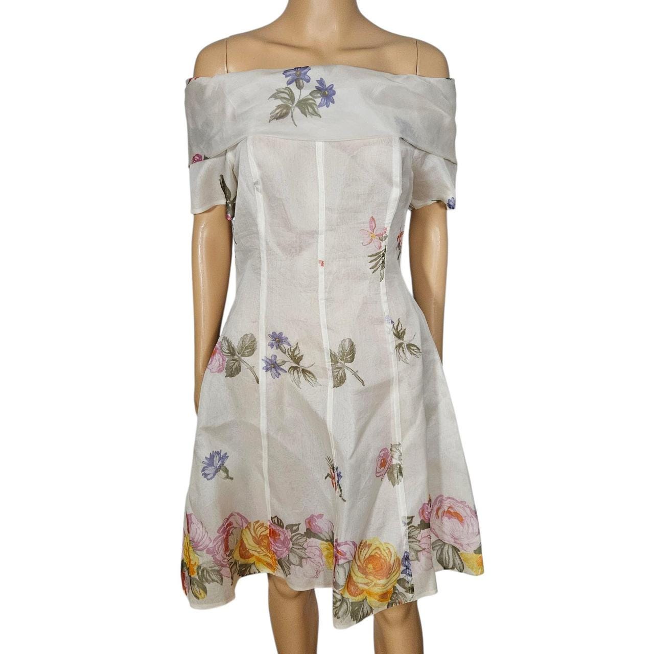 Robe 2 Pièces Anna Molinari - Vert Clair Brodé Fleuri - Taille M - Occasion Très Bon état