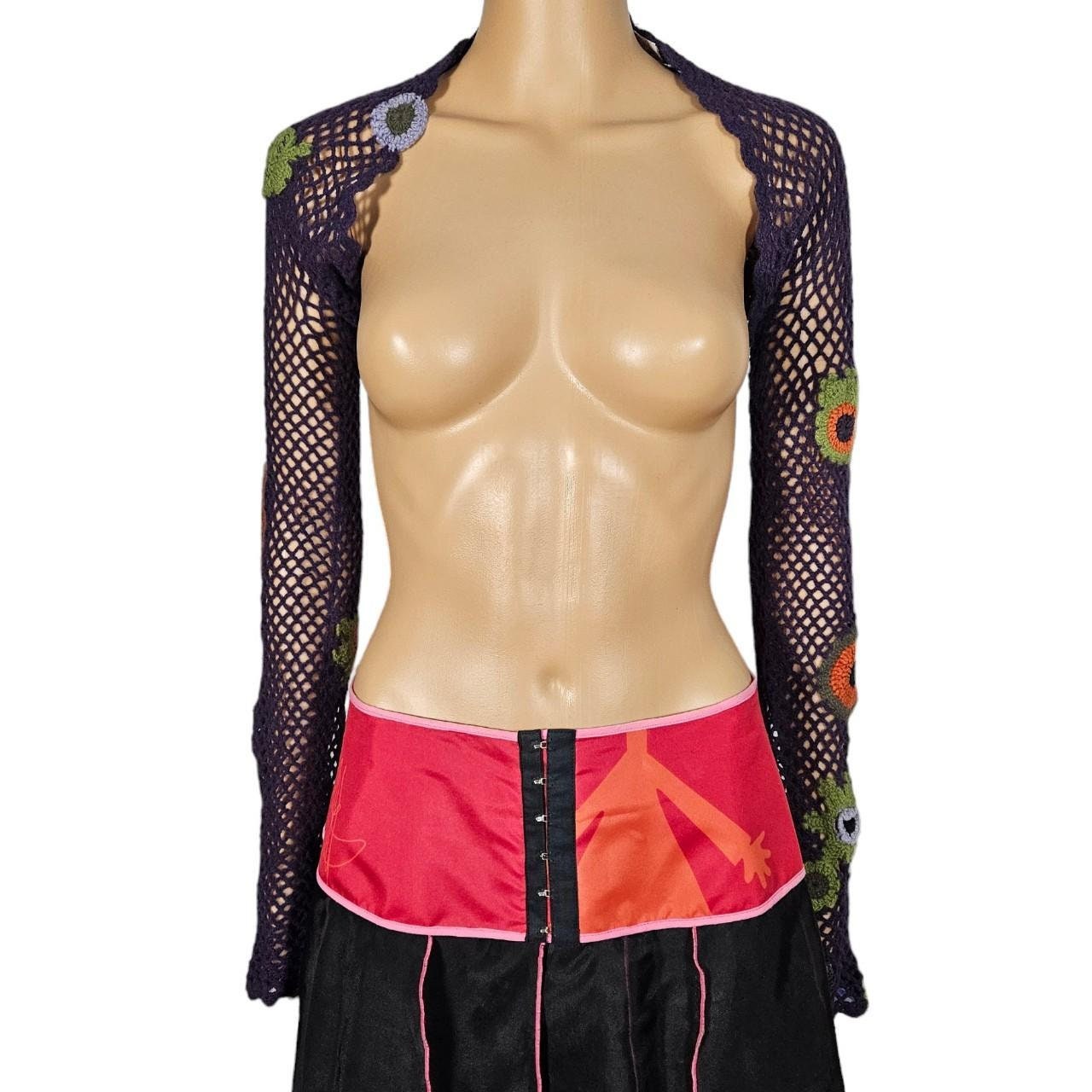 Vintage Miss Sixty Luxury Flower Knitted Mini Cropped Bolero Top