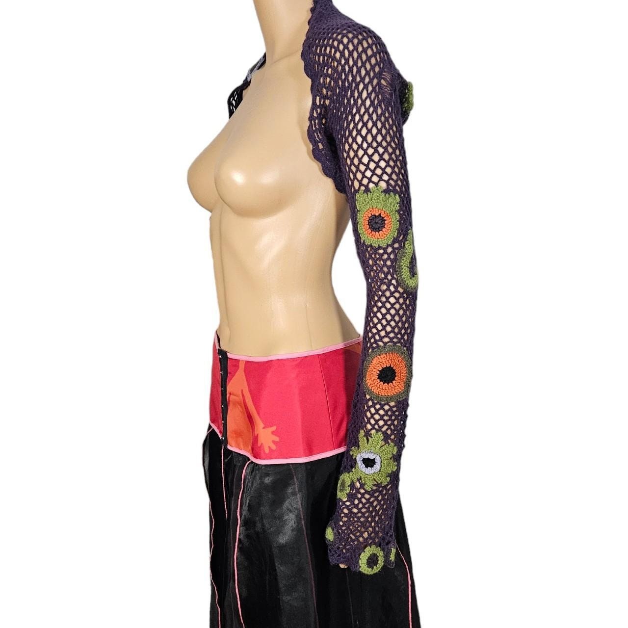 Vintage Miss Sixty Luxury Flower Knitted Mini Cropped Bolero Top