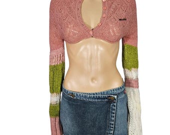 Vintage Miss Sixty patchwork colorblock knitted mini cropped bolero top