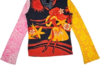Vintage Custo Barcelona Hawaiian girl graphic print top