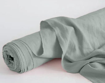 Mint Pure Linen soft washed by the yard for sewing, 100% pure linen fabric, eco-friendly washed linen-flax fabrics, Ship from the U.S.