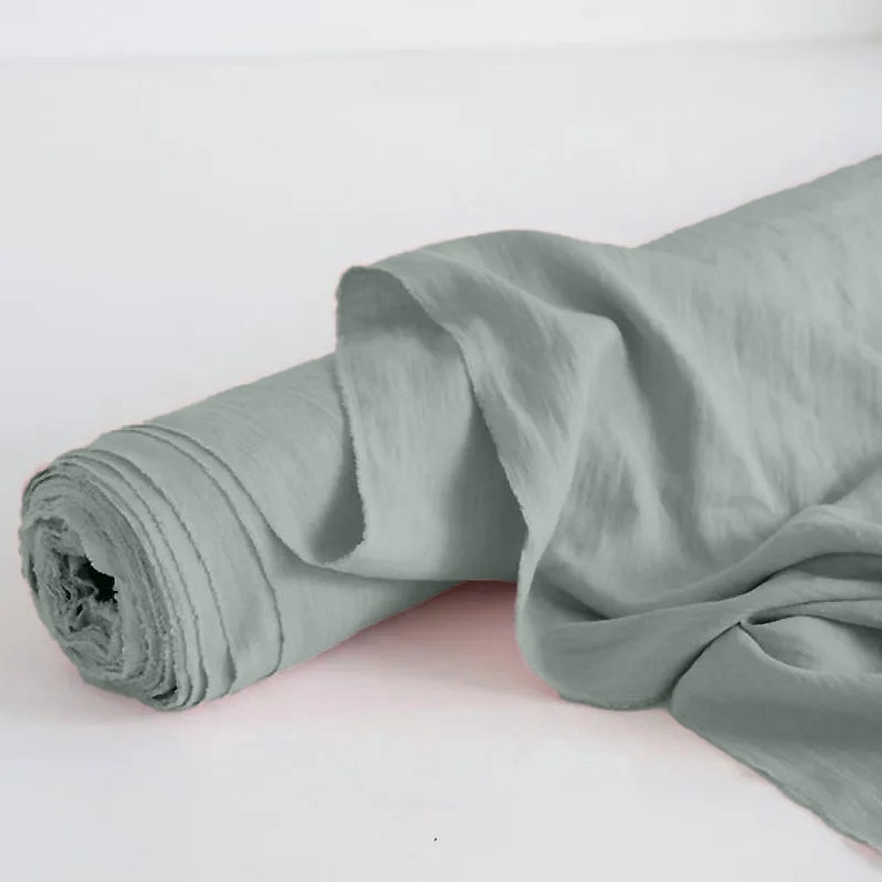 Mint Pure Linen soft washed by the yard for sewing, 100% pure linen fabric, eco-friendly washed linen-flax fabrics, Ship from the U.S. image 1
