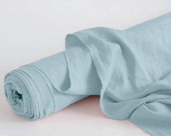 Pure Linen Baby Blue soft washed by the yard for sewing, 100% pure linen fabric, eco-friendly washed linen-flax fabrics, Ship from the U.S.
