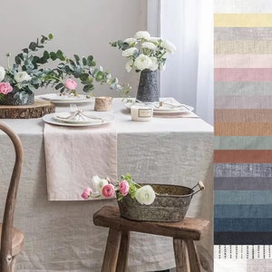Natural Linen Tablecloth, Soft Washed Custom Table Cloth, 100% linen fabric, Biodegrade European Linen, Wedding Tablecloth, Ship from the US