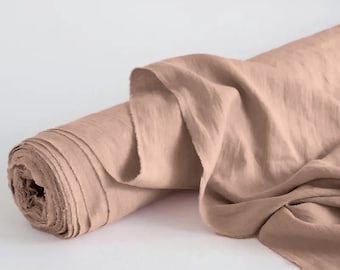 Tan Pure #62 Linen soft washed by the yard for sewing, 100% pure linen fabric, eco-friendly washed linen-flax fabrics, Ship from U.S