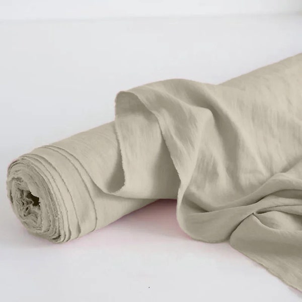 Beige Pure Linen soft washed by the yard for sewing, 100% pure linen fabric, eco-friendly washed linen-flax fabrics, Ship from the U.S.