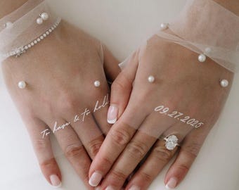 Personalizable Pearls Bridal Gloves Bride Gloves for Wedding Tulle Customizable Pearl Wedding Sleeves Tulle Fingerless Custom Pearl