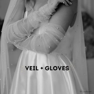 Velo de novia de 300 cm + guantes, ¡dos a la vez! Velo de novia blanco estilo catedral, elegantes guantes de novia de tul, largos guantes de novia sin dedos.