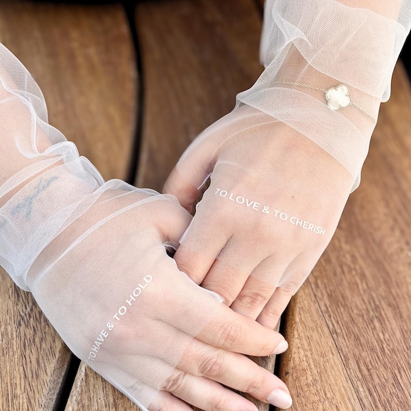 Custom Bridal Gloves Bride Sleeves for Wedding Tulle Customizable Wedding Sleeves Tulle Fingerless Personalizable Mittens Sheer Tulle Gloves