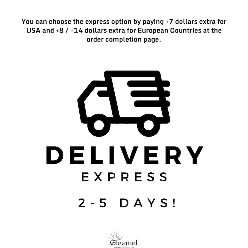 May include: Black and white illustration of a delivery truck with the text "DELIVERY EXPRESS 2-5 DAYS!"