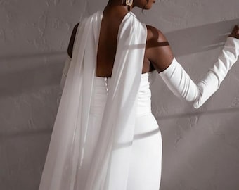 Pañuelo de novia para el cuello, chal de gasa desmontable para boda, accesorio de chal de novia transparente, corbata minimalista, pañuelo largo para velo de novia.