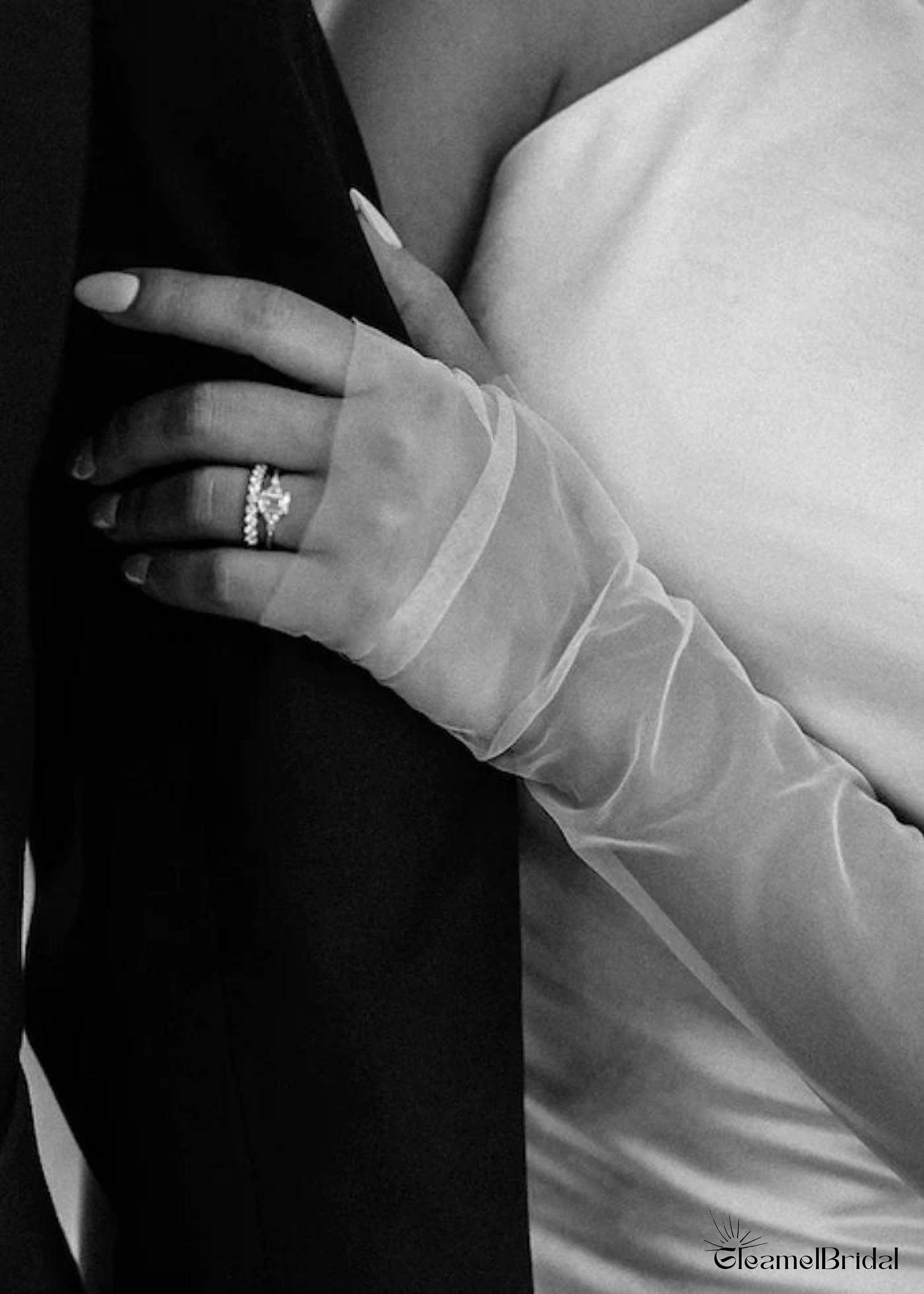 2 Pieces Elegant Glamour Gloves White or Black Evening Tulle Party Bridal Gloves Tulle Sleeves Fingerless Mittens Tulle Bride Sleeve Gloves